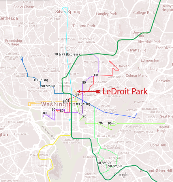 Transit map for LeDroit Park